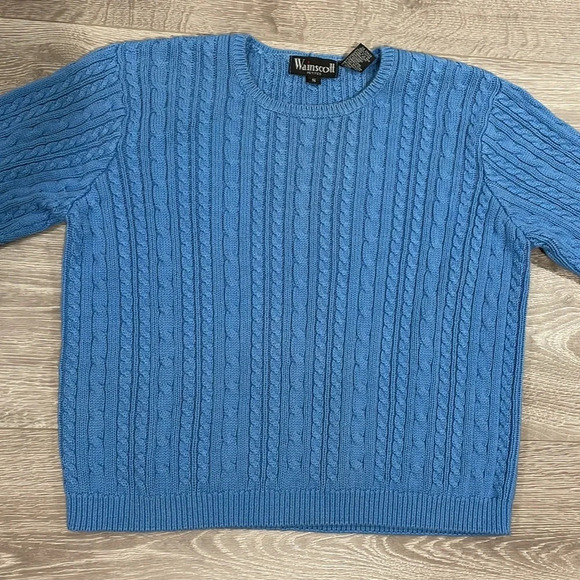 Vintage Wainscot Petites 100% Cotton Crew Neck Cable Knit Sweater Blue S - Picture 3 of 14
